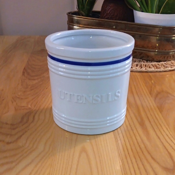 Fitz and Floyd Everyday White Porcelain Utensils Holder White Blue - Picture 1 of 4